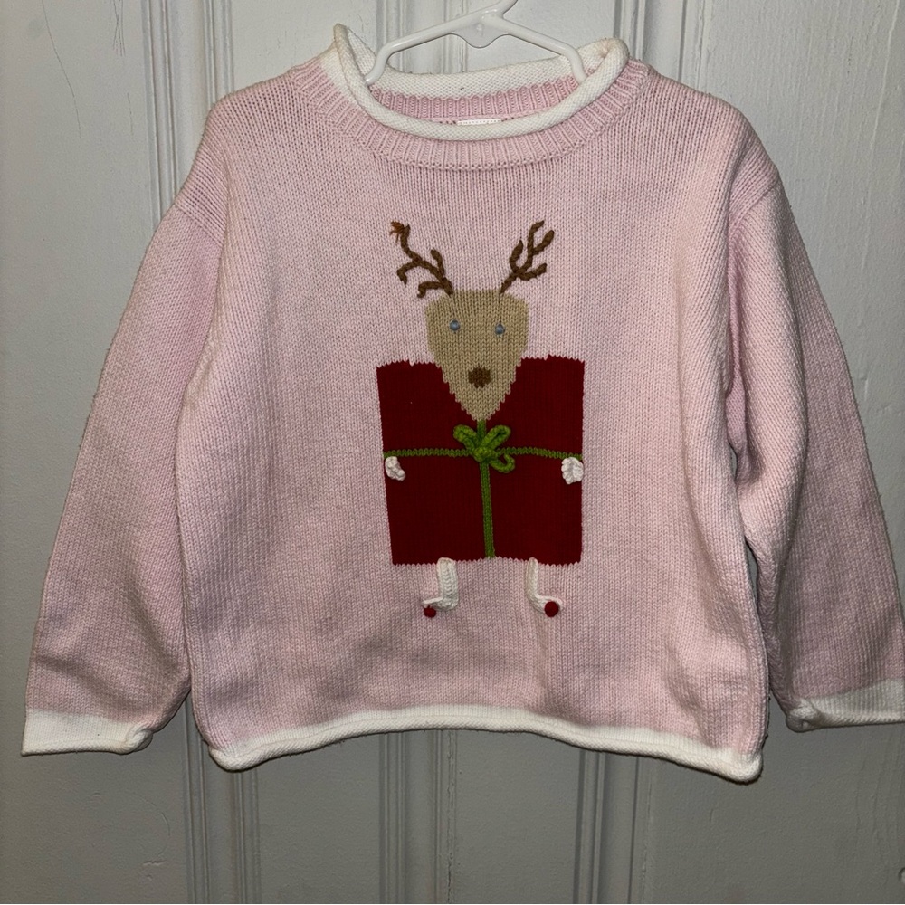 Mary James Roll-neck Reindeer Sweater pastel pink